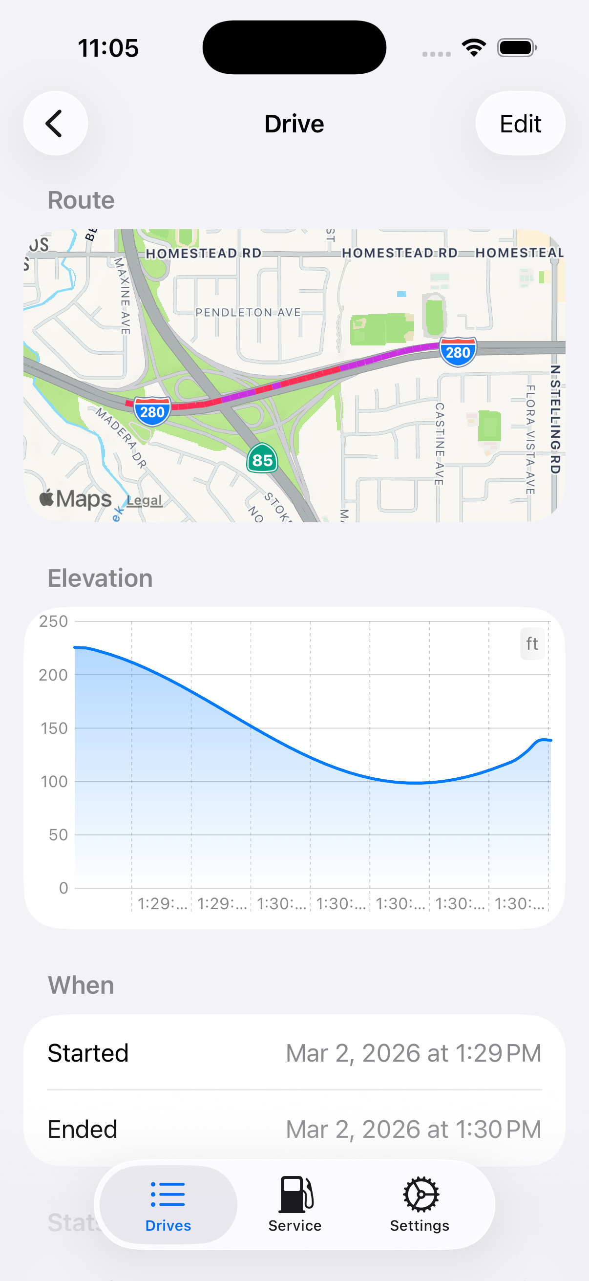 Drive detail view with stats