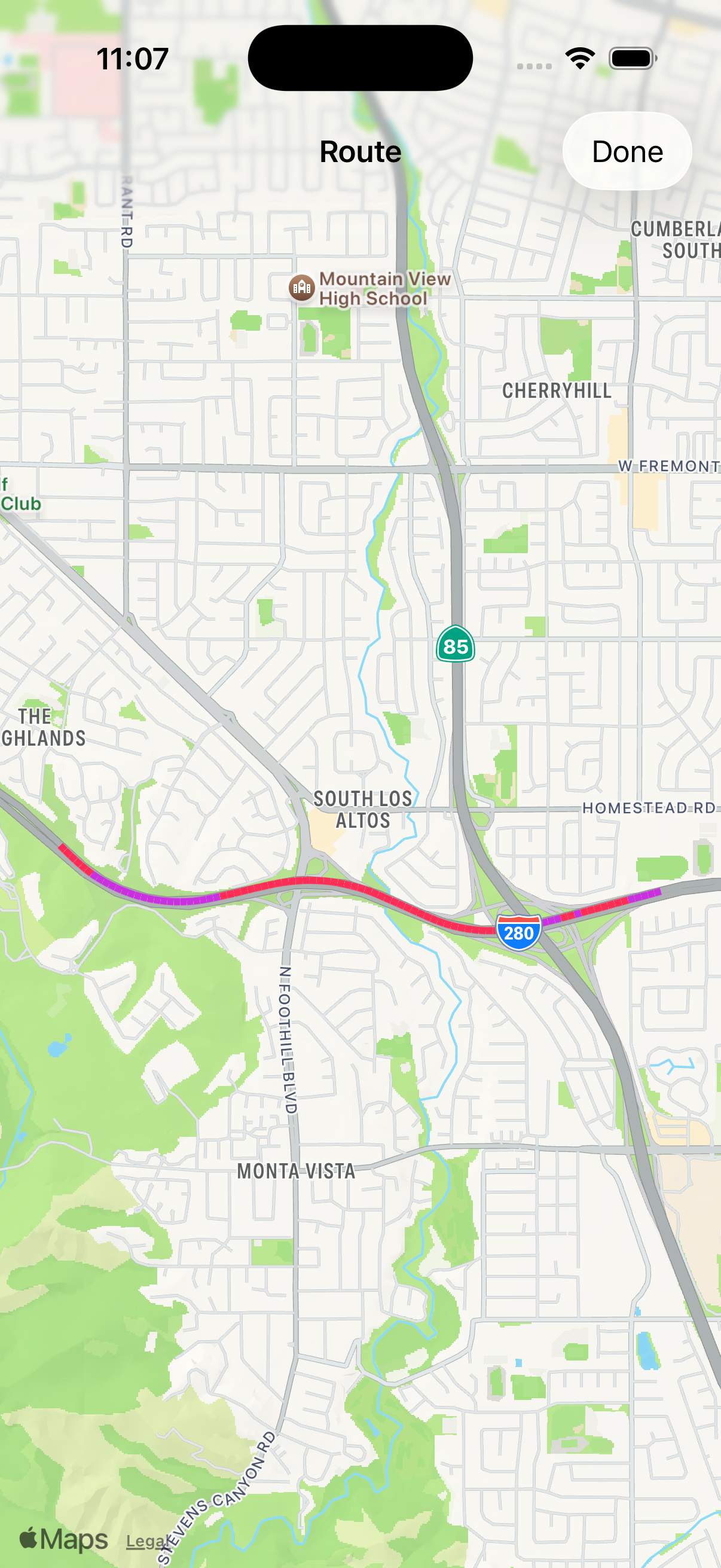 Route map with speed-colored segments